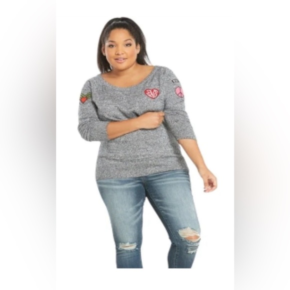 Torrid Marled Knit Patch Sweater Pullover In Black Gray Size 3X - Picture 2 of 8